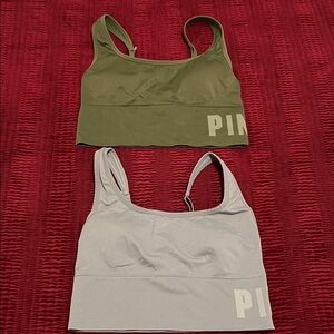 PINK Victoria's Secret Olive and Light Gray Sports Bras